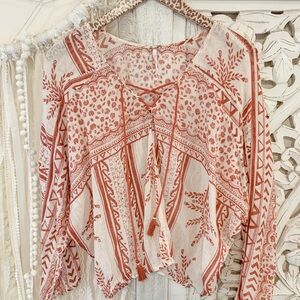 Free People Red and White Women's Top